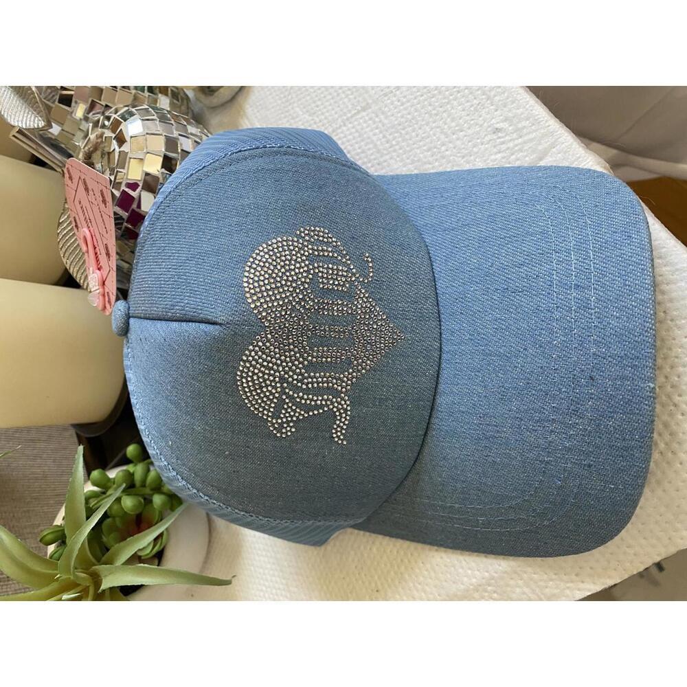 Juicy Couture Blue Denim Trucker Hat with Rhinestone Heart Logo